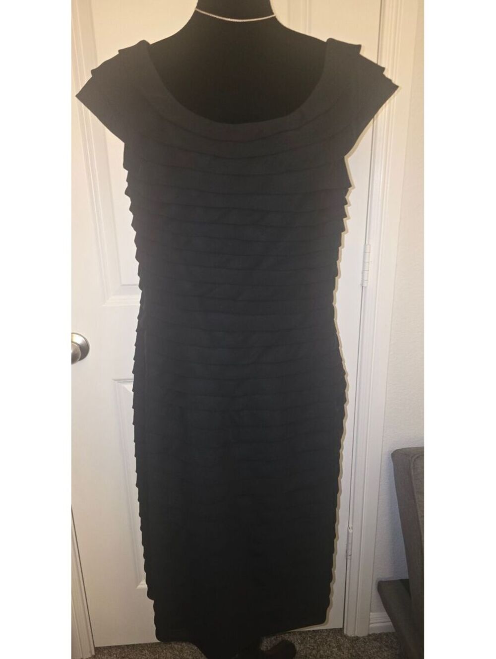 Adrianna Papell Black Layered Bodycon Dress Size 14